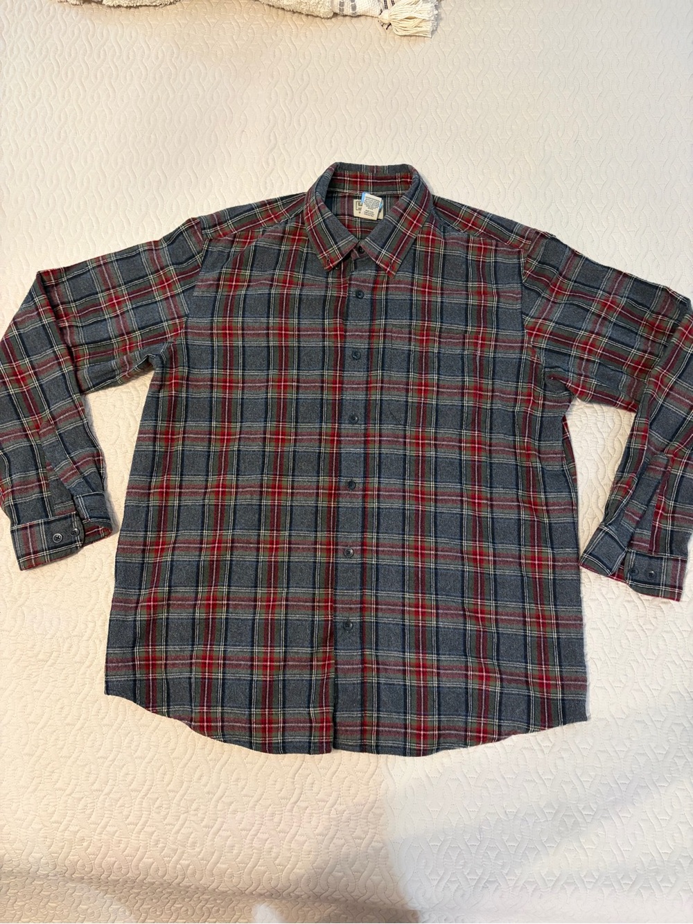L.L. Bean Men's Plaid Button-Down Shirt - Gray & Red